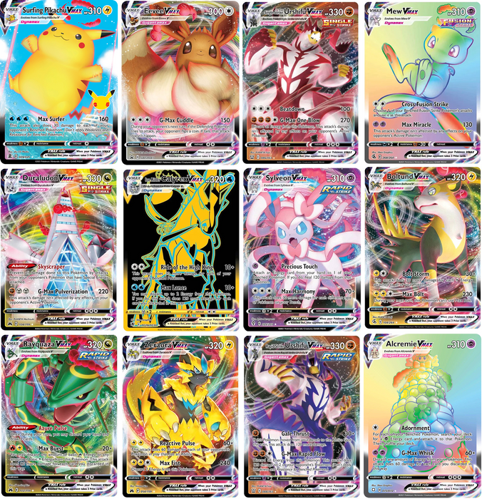 3x VMAX Pokémon Card Bundle incl 1 Secret Rare Rainbow or Black & Gold Card - No Duplicates - Vmax Card Pack