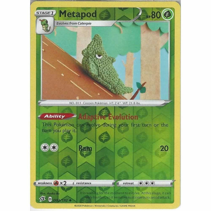 Metapod 002/192 Uncommon Reverse Holo Pokemon Card (SWSH Rebel Clash)