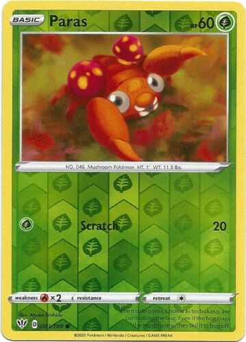 Paras 003/189 Common Reverse Holo Pokemon Card (Darkness Ablaze)