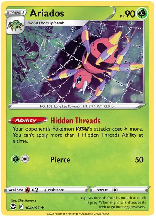 Ariados 004/195 Rare Holo Pokemon Card (SWSH Silver Tempest)