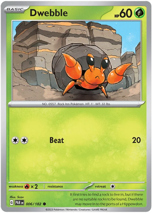 Dwebble 006/182 Common Pokemon Card (SV04 Paradox Rift)