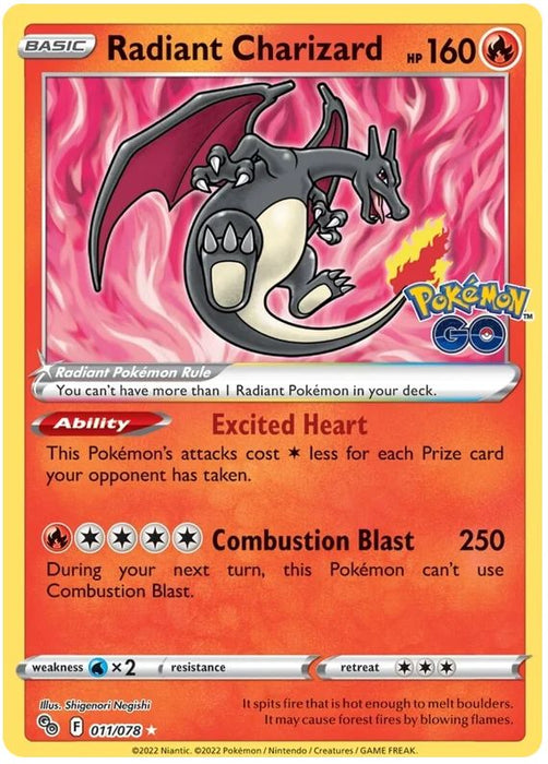 Radiant Charizard 011/078 Rare Radiant Pokemon Card (Pokemon GO Special TCG Set)