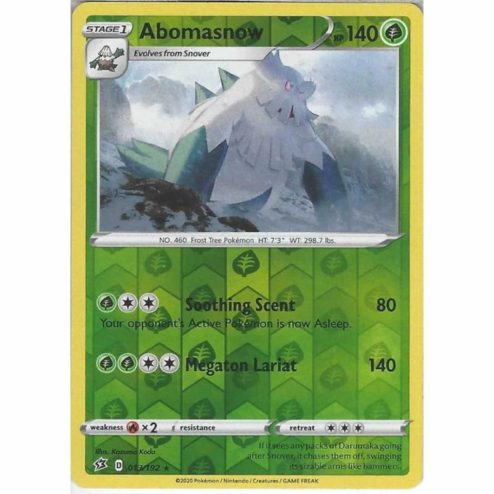 Abomasnow 013/192 Rare Reverse Holo Pokemon Card (SWSH Rebel Clash)