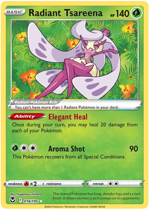 Radiant Tsareena 016/195 Rare Radiant Pokemon Card (SWSH Silver Tempest)