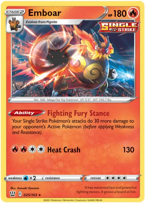 Emboar 025/163 Rare Holo Pokemon Card (Battle Styles)