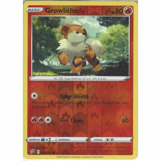 Growlithe 027/192 Common Reverse Holo Pokemon Card (SWSH Rebel Clash)