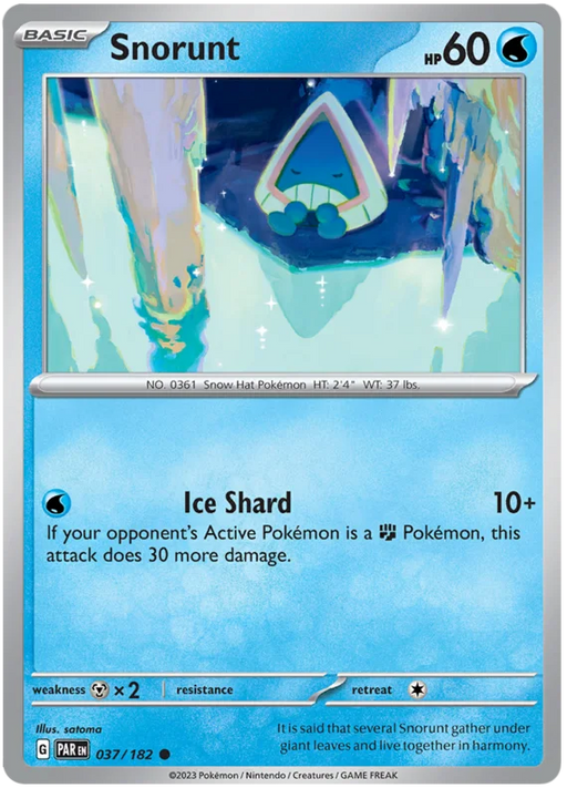 Snorunt 037/182 Common Reverse Holo Pokemon Card (SV04 Paradox Rift)