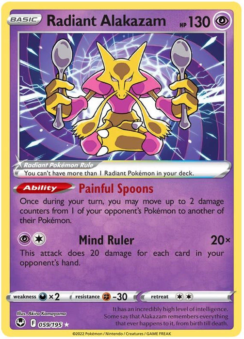Radiant Alakazam 059/195 Rare Radiant Pokemon Card (SWSH Silver Tempest)
