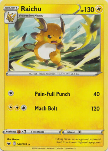 Raichu 066/202 Rare Pokemon Card (Sword & Shield)