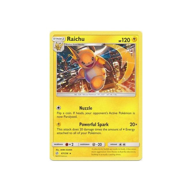 Raichu 67/236 Rare Pokemon Card (Cosmic Eclipse)