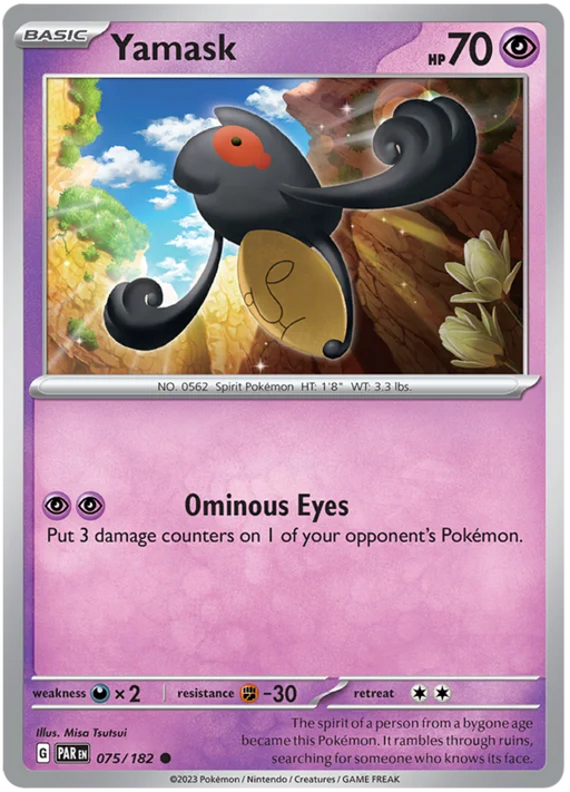 Yamask 075/182 Common Reverse Holo Pokemon Card (SV04 Paradox Rift)