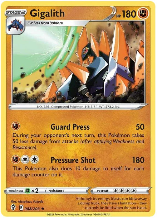 Gigalith 088/203 Rare Pokemon Card (SWSH Evolving Skies)