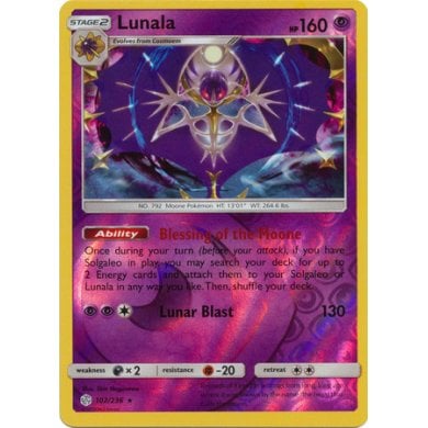 Lunala 102/236 Rare Holo Reverse Holo Pokemon Card (Cosmic Eclipse)