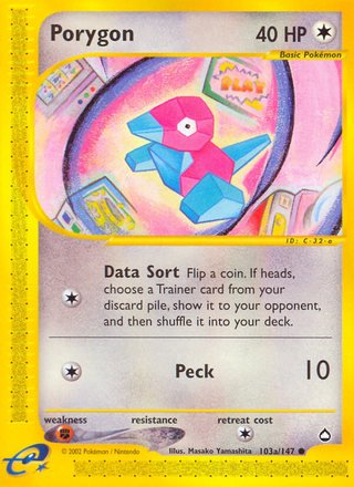 Porygon 103a/147 Common Pokemon Card (Aquapolis)
