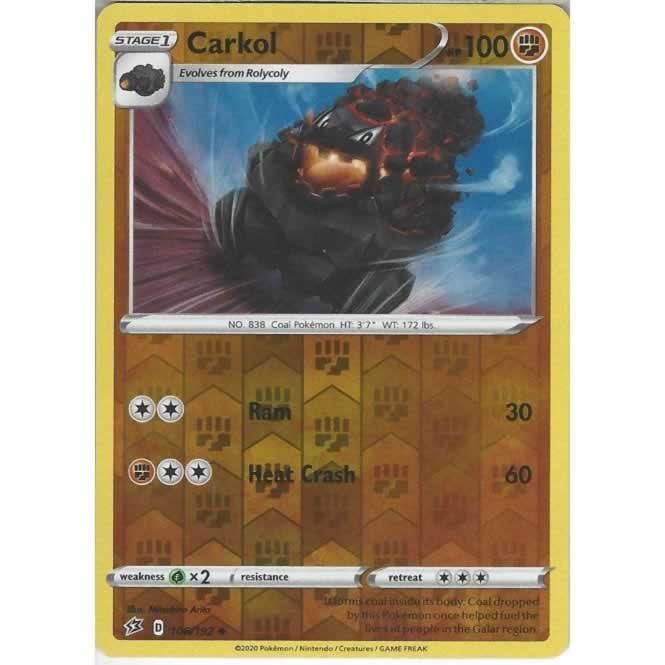 Carkol 106/192 Uncommon Reverse Holo Pokemon Card (SWSH Rebel Clash)