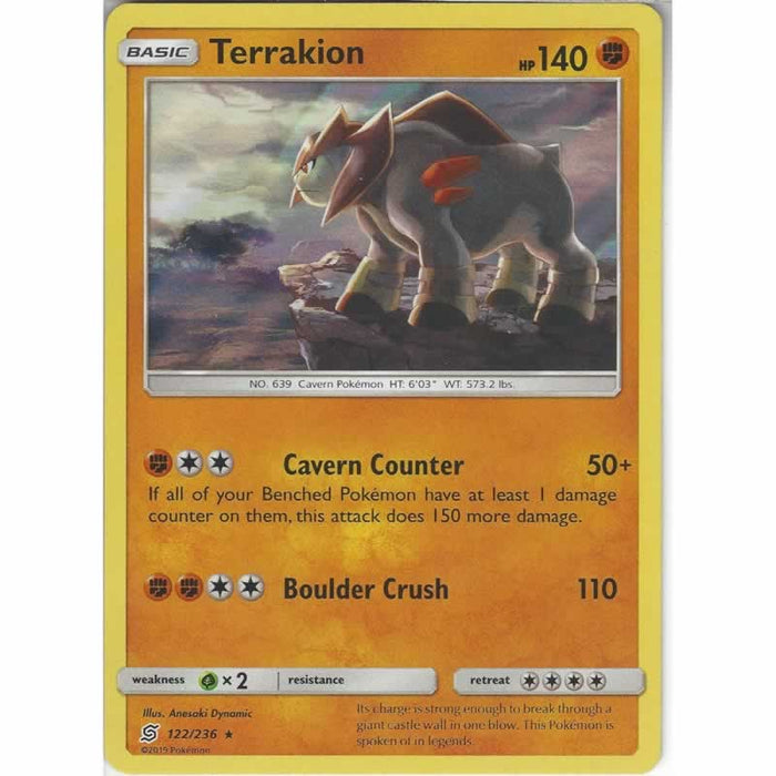 Terrakion 122/236 Rare Holo Pokemon Card (Unified Minds)