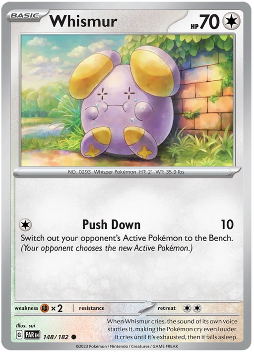 Whismur 148/182 Common Reverse Holo Pokemon Card (SV04 Paradox Rift)