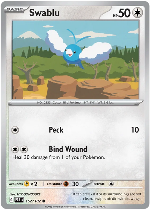 Swablu 152/182 Common Reverse Holo Pokemon Card (SV04 Paradox Rift)