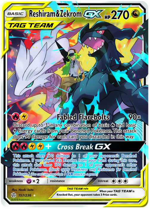 Reshiram & Zekrom Tag Team GX 157/236 Ultra Rare Pokemon Card (Cosmic Eclipse)