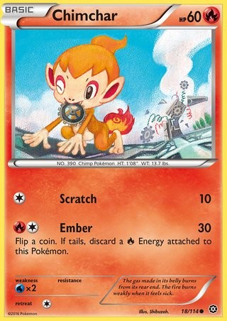 Chimchar 18/114 Common Pokemon Card (XY Steam Siege)