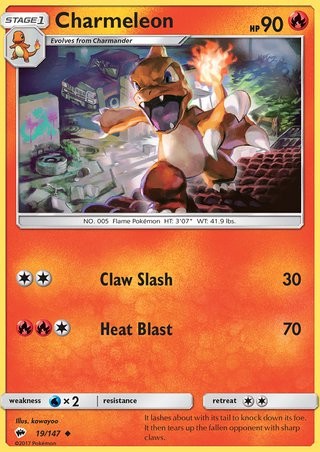 Charmeleon 19/147 Uncommon Reverse Holo Pokemon Card (Burning Shadows)
