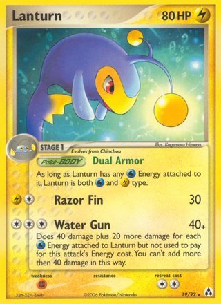 Lanturn 19/92 Rare Pokemon Card (EX Legend Maker)