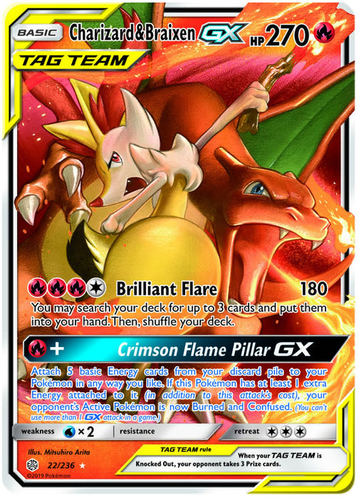 Charizard & Braixen Tag Team GX 22/236 Ultra Rare Pokemon Card (Cosmic Eclipse)