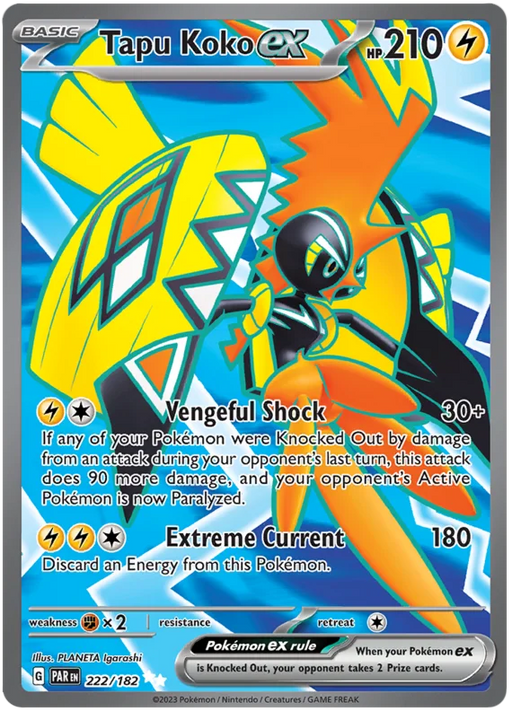Tapu Koko ex 222/182 Ultra Rare Pokemon Card (SV04 Paradox Rift)