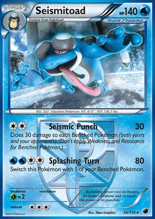 Seismitoad 26/116 Rare Reverse Holo Pokemon Card (Plasma Freeze)