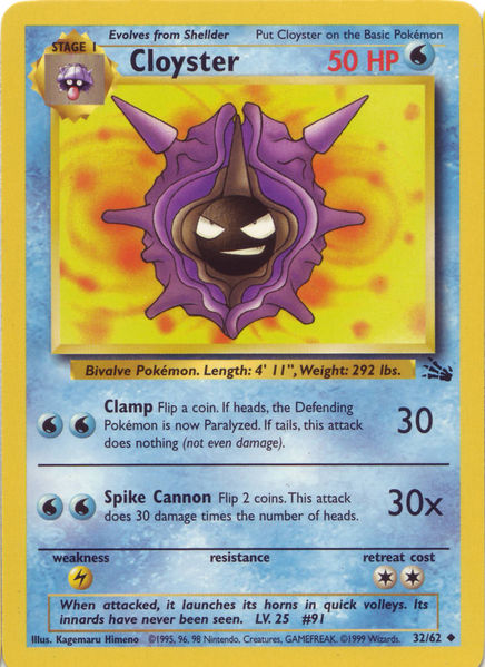 Cloyster 32/62 Uncommon Pokemon Card (Fossil Set)