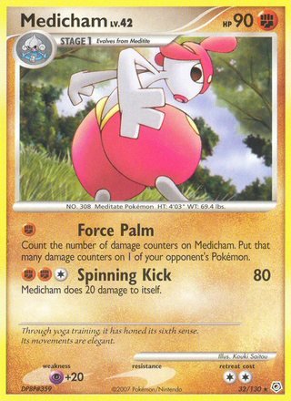 Medicham 32/130 Rare Reverse Holo Pokemon Card (Diamond & Pearl)