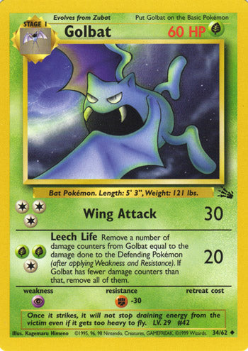Golbat 34/62 Uncommon Pokemon Card (Fossil Set)