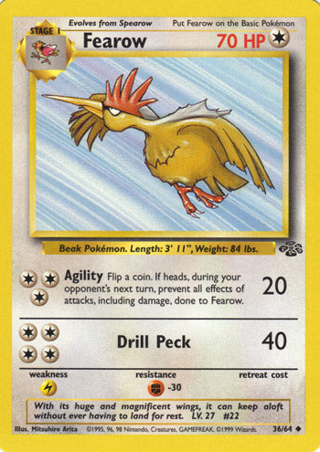 Fearow 36/64 Uncommon Exc Cond. Pokemon Card (Jungle Set)