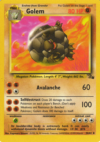 Golem 36/62 Uncommon Pokemon Card (Fossil Set)