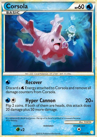 Corsola 37/123 Uncommon Pokemon Card (HeartGold & SoulSilver)