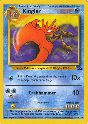 Kingler 38/62 Uncommon Pokemon Card (Fossil Set)