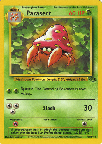 Parasect 41/64 Uncommon Exc Cond. Pokemon Card (Jungle Set)