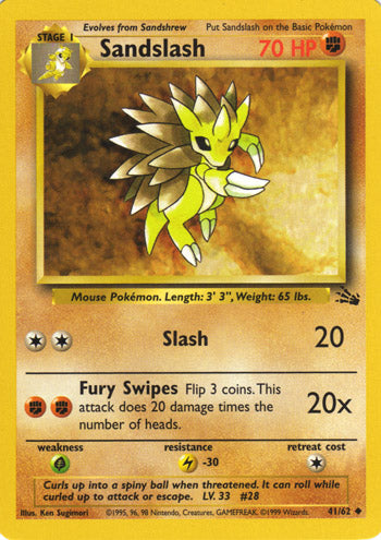 Sandslash 41/62 Uncommon Pokemon Card (Fossil Set)