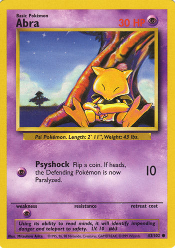 Abra 43/102 Common Pokemon Card (Base Set)