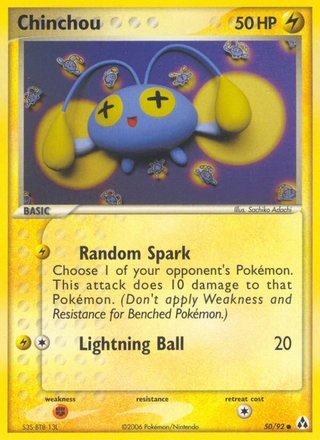 Chinchou 50/92 Common Pokemon Card (EX Legend Maker)