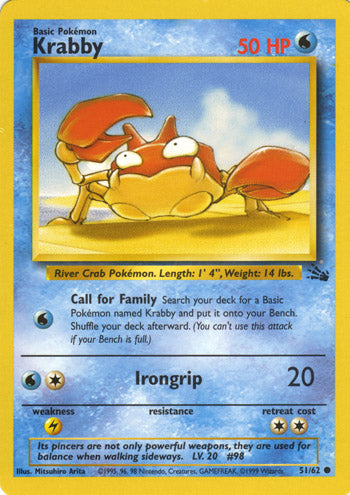 Krabby 51/62 Common Pokemon Card (Fossil Set)