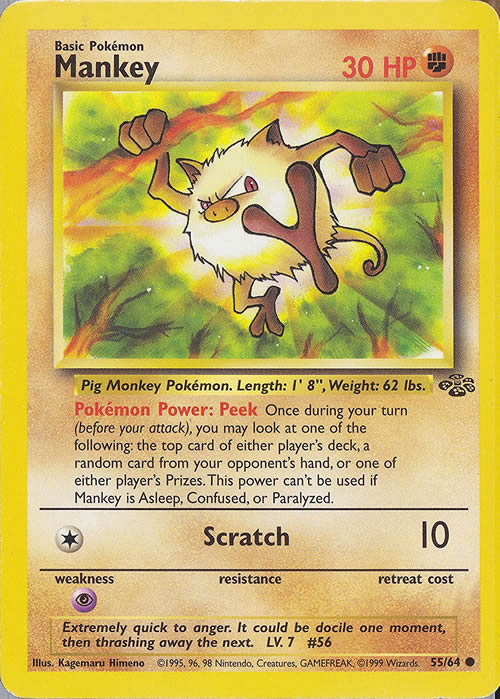 Mankey 55/64 Common Pokemon Card (Jungle Set)
