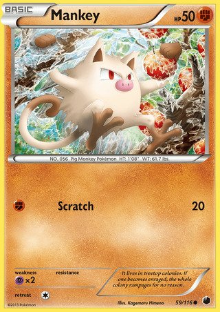 Mankey 59/116 Common Pokemon Card (Plasma Freeze)