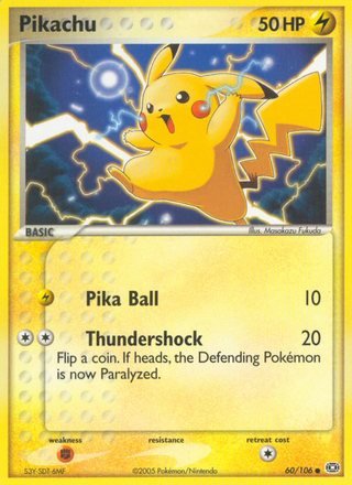 Pikachu 60/106 Exc. Cond. Common Pokemon Card (EX Emerald)