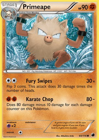 Primeape 60/116 Common Pokemon Card (Plasma Freeze)