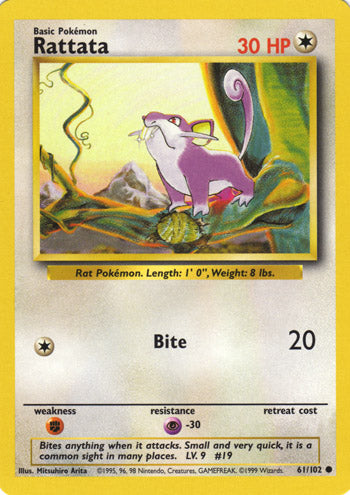 Rattata 61/102 Common Pokemon Card (Base Set)