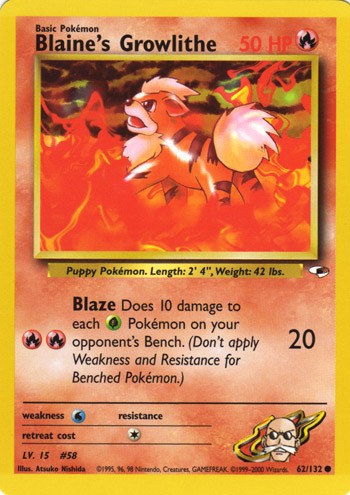 Blaine's Growlithe 62/132 Uncommon Pokemon Card (Gym Heroes)