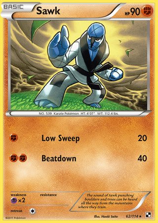 Sawk 62/114 Rare Pokemon Card (Black & White)
