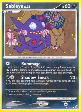Sableye 63/132 Uncommon Pokemon Card (Secret Wonders)