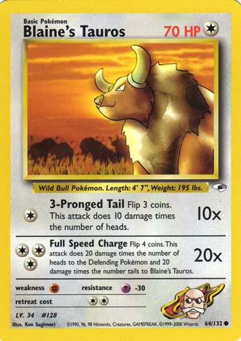 Blaine's Tauros 64/132 Common Pokemon Card (Gym Heroes)